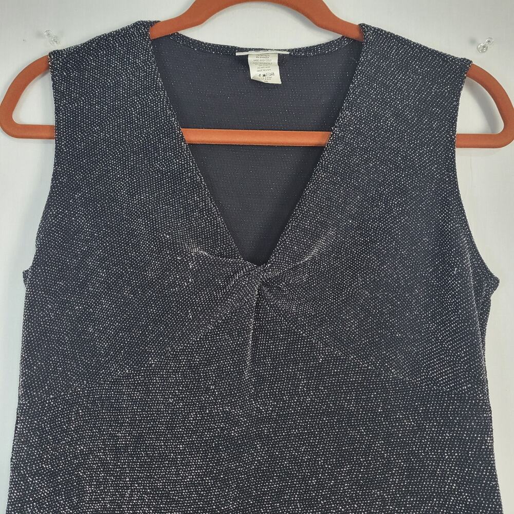 Vintage Sleeveless Knot Front Shimmer Top womens size M Black Silver 90s Y2K USA